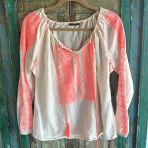 Velvet by Graham & Spencer Cream and Neon Pink Top